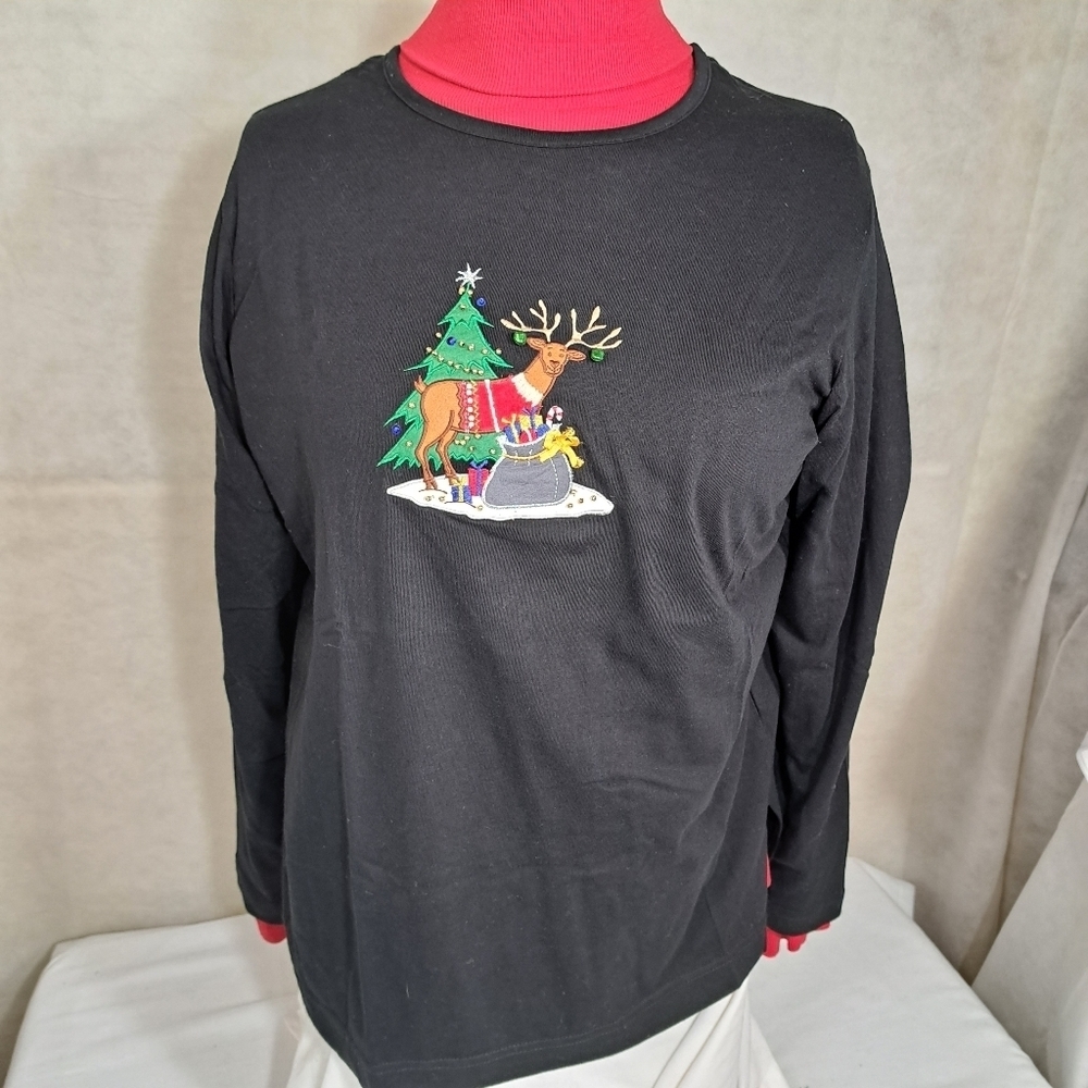 Carolyn Taylor Black Long Sleeve Xmas T-Shirt Woman's Size 2X